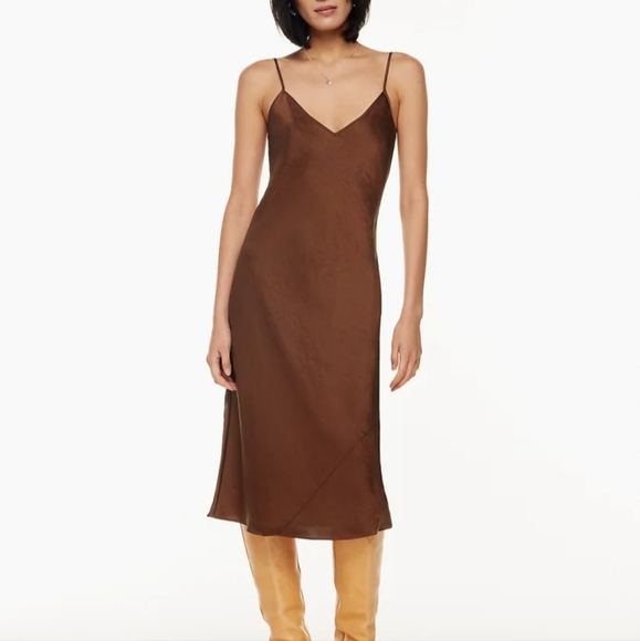 Aritzia Dresses & Skirts - Aritzia Wilfred Brown Satin Only Slip Midi Dress